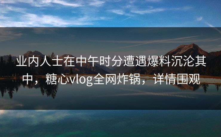 业内人士在中午时分遭遇爆料沉沦其中，糖心vlog全网炸锅，详情围观